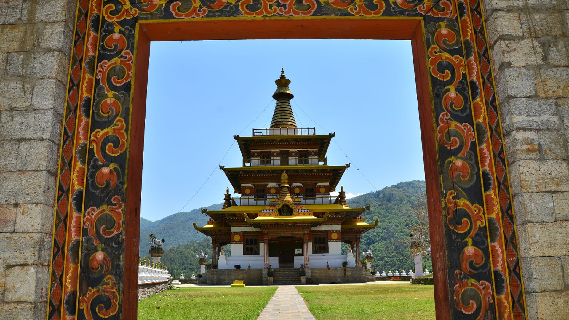 Namgyal Chorten, a major Buddhist stupa in Punakha that serves as a place of prayer and meditation.